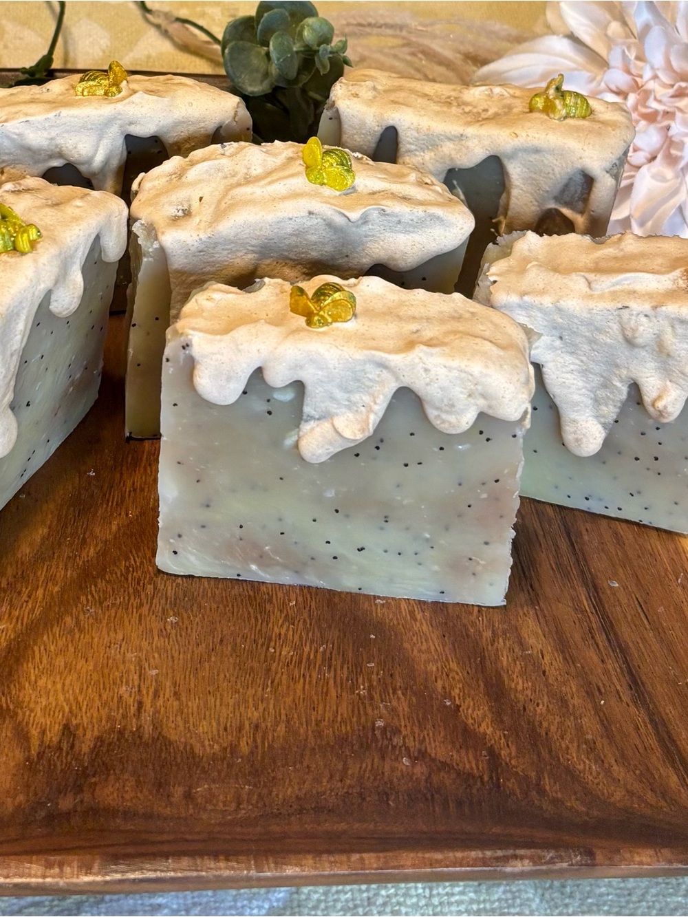 Hand crafted natural artisan soap Bars with honey, oatmeal and poppies